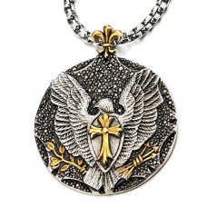 Mens Eagle Cross Pendant Necklace with Black Cubic Zirconia 