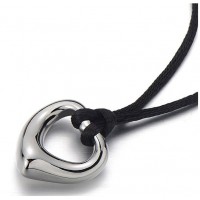 Lovely Heart Pendant Necklace Stainless Steel with 24 inches Black Cotton Cord