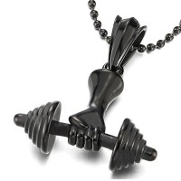 Mens Boys Steel Hand Weight Lifting Barbell Dumbbell Pendant Necklace with 30 inches Ball Chain