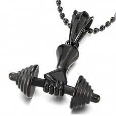 Mens Boys Steel Hand Weight Lifting Barbell Dumbbell Pendant Necklace with 30 inches Ball Chain