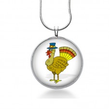 Turkey Necklace - Thanksgiving Jewelry - Turkey in Hat Pendant - Fall