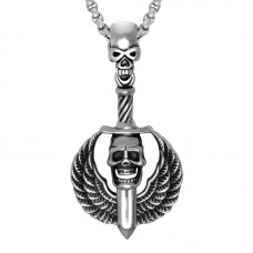 Men's Stainless Steel Skull Pendant Necklace With Wings - N693