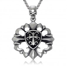 Men's Stainless Steel Skull Shield Pendant Necklace - N694