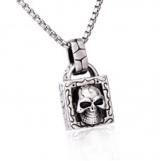 Men's Stainless Steel Skull Lock Pendant Necklace - N705