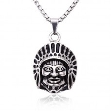 Men's Stainless Steel Indian's Head Pendant Necklace - N711