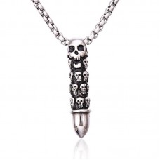 Men's Stainless Steel Skull Bullet Pendant Necklace - N725