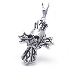 Men's Stainless Steel Skull Cross Pendant Necklace - N732