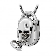 Men's Stainless Steel Skull Key & Lock Crown Pendant Necklace - N735