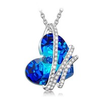 NinaQueen "Heart Of the Ocean" 316 stainless steel Blue Heart Pendant Necklace Made With Swarovski Crystals