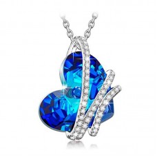 NinaQueen "Heart Of the Ocean" 316 stainless steel Blue Heart Pendant Necklace Made With Swarovski Crystals