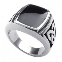 Stainless Steel Black Enamel Signet Celtic Ring Size 7-15