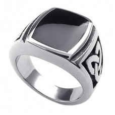 Stainless Steel Black Enamel Signet Celtic Ring Size 7-15