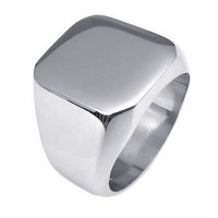 Polished Stainless Steel Band Biker Men's Signet Ring, Color Silver