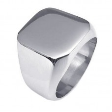 Polished Stainless Steel Band Biker Men's Signet Ring, Color Silver