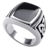 Mens Stainless Steel Ring, Celtic Knot Signet, Black Silver