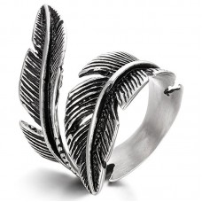 Stainless Steel Rings for Men Women Biker Ring Vintage Feather, Size 7-13