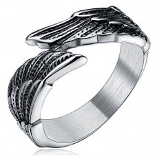 Stainless Steel Men's Women's Feather Angel Wing Cast Black Silver Ring Band Comfort Fit Size 6-14