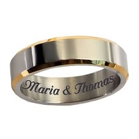 Personalized Men's Stainless Steel Two Tone Silver & Gold Ring Custom Engraved Free