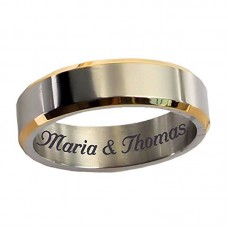 Personalized Men's Stainless Steel Two Tone Silver & Gold Ring Custom Engraved Free