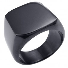 Mens Biker Polished Stainless Steel Ring, Signet, Black