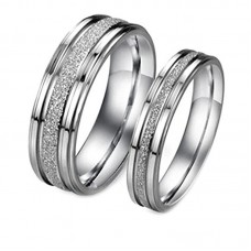 Fashion Jewelry Silver Frosted Surface Central and Grooves Stainless Steel Promise Couple Ring