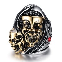 Men's Vintage Gothic Stainless Steel Skull Clown Engraved Biker Ring Band Punk Knight Jewelry Silver Gold