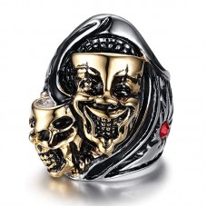 Men's Vintage Gothic Stainless Steel Skull Clown Engraved Biker Ring Band Punk Knight Jewelry Silver Gold