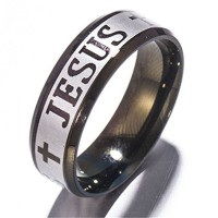 3pcs Stainless Steel Brushed Steel Center JESUS and Crosses Engraved Around Rings