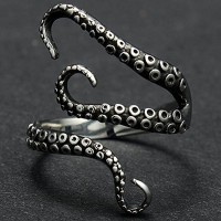 Vintage Ring - Adjustable Octopus Mens Womens Polished Stainless Steel Tentacle Ring Retro Gothic Punk Style Jewelry Silver Black