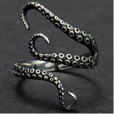 Vintage Ring - Adjustable Octopus Mens Womens Polished Stainless Steel Tentacle Ring Retro Gothic Punk Style Jewelry Silver Black