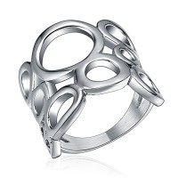 Stainless Steel Ring Wedding Band Silver Color Hollow Out Circle Round