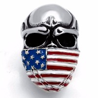  American Flag Mask Skull Biker Men's Stainless Steel Band Ring