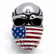  American Flag Mask Skull Biker Men's Stainless Steel Band Ring