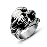 Men's Stainless Steel Jewelry Biker Ring with Gothic Skull Skeleton Hand Ring