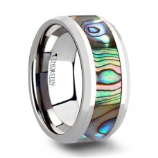 stainless steel Wedding Band ring with Mother of Pearl Inlay