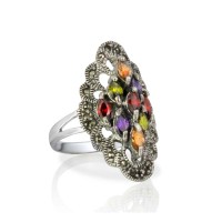 Marcasite Multi Colour Cubic Zirconia  Stainless Steel Ring - R1102