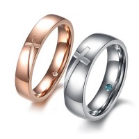  2018 Stainless Steel Rhinestone Couple Rings Wedding Cross Band Ring