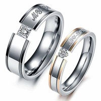 Him Her Couple Stainless Steel Rings Anniversary Engagement Promise Wedding Band My Love CZ