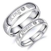 Love Jewelry Stainless Steel Her Queen & His King Wedding Couple Ring Band Matching Set, Love Gift