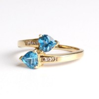 Professional Production oxidization resistant blue topaz two Hearts stainless steel ring