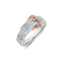 Stainless Steel Buckle Ring with Diamonds in White & Rose Gold - R846