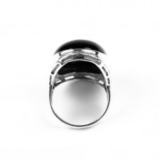 Fashion Grand Black Onyx Cocktail Stainless Steel Ring