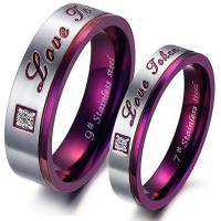 Men's Women's Stainless Steel "Love Token" Engraved Rhinestones Couple Rings Wedding Bands