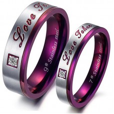 Men's Women's Stainless Steel "Love Token" Engraved Rhinestones Couple Rings Wedding Bands