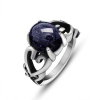 Stainless Steel Blueish Galaxy Stone Rings for Mens and Womens