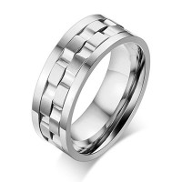 Stainless Steel Brick Gear Design Spinner Men's Wedding Rings Band