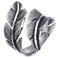 Mens Womens Stainless Steel Vintage Feather Ring