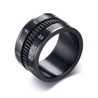 12mm Wide Stainless Steel Black Plated Camera Telephoto Lens Design Novelty Men's Spinner Ring Bands