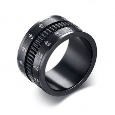 12mm Wide Stainless Steel Black Plated Camera Telephoto Lens Design Novelty Men's Spinner Ring Bands