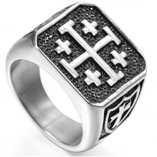 Stainless Steel Crusader Jerusalem Cross Ring